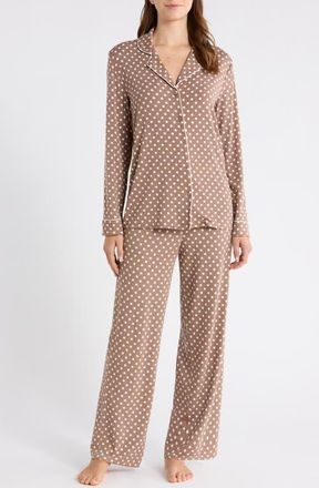 Nordstrom Moonlight Eco Knit Pajamas in Brown- Ivory Even Dense Dot at Nordstrom, Size X-Large
