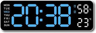 OEM Reloj De Pared Digital De Gran Tama&ntilde;o Con Indicador De Temperatura Y Humedad, Pantalla Led, Formato De 12/24 Horas, Color Azul