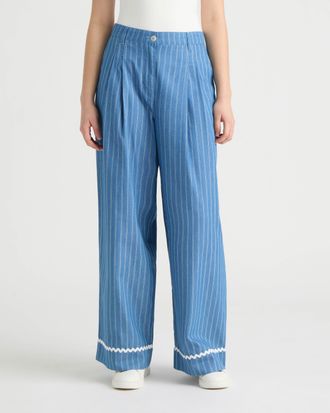 NVLT Womens Wide Leg Trousers with Double Pleats