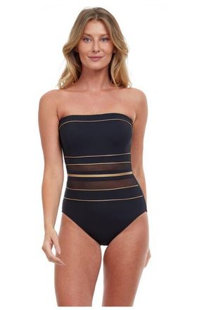Gottex Onyx Bandeau Strapless One Piece in Black-Gold at Nordstrom, Size 14