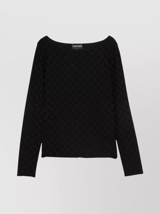 Emporio Armani textured geometric-knit boat-neck long-sleeve top