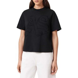 AllSaints Lisa Embroidered Cotton T-Shirt in Black at Nordstrom, Size X-Small