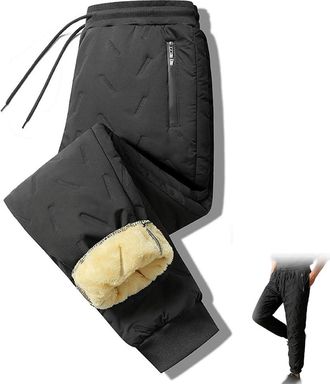 Generic Fleece Thermal Pants Unisex Waterproof Windproof with Zipper Pockets, Fleece Lined Sweatpants, Unisex Fleeces Pants (Black-a,4XL)