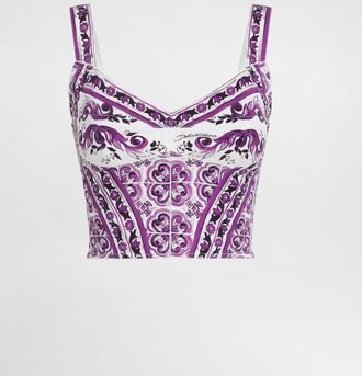 Dolce & Gabbana Majolica-print Charmeuse Bustier Top - Woman Shirts And Tops Multicolor Silk 38