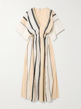 Lemlem Abito Midi In Cotone A Righe Leila - Crema