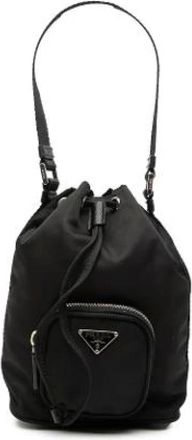 Prada Pre-owned Bucket Bags, female, Black, Size: ONE SIZE Pre-owned Nylon Bucket Bag