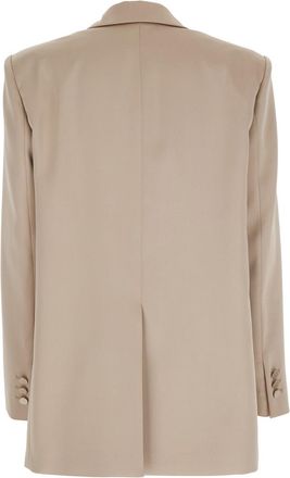 Andamane Womens Beige Single-Breasted Jacket With Shoulder Pads Wool Blend Stretch Blazers