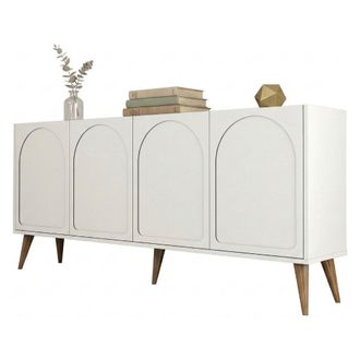 Dmora C&oacute;moda Niscemi, Alacena 2 Estantes, 4 Puertas, 4 Compartimentos, 180x35x81h Cm Blanco Crema