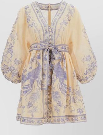 Zimmermann indra linen dress button waist tie