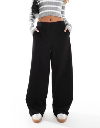 Pieces wide leg dad pants with belt loops in black - part of a set