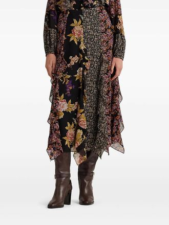 Lauren Ralph Lauren Midi-rok met ruches - Zwart
