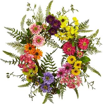 Nearly Natural Mixed Flower Wreath in Multicolor at Nordstrom