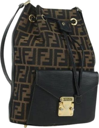 Fendi Pre-owned Backpacks, female, Brown, Size: ONE SIZE Pre-owned Vintage Zucca Canvas Shoulder Bag