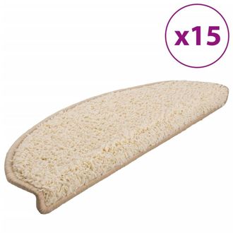 Berkfield Home Carpet Stair Treads 15 pcs Cream 65x21x4 cm | Size: Medium