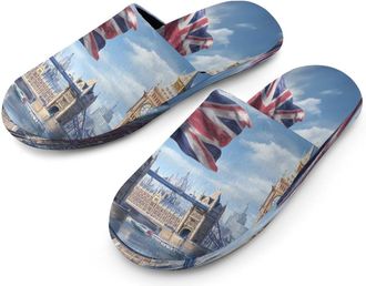 Generic United Kingdom Flap Big Ben Tower Bridge Mens Cozy Memory Foam Slippers Warm Cotton House Shoes Comfy Slipper for Indoor Outdoor