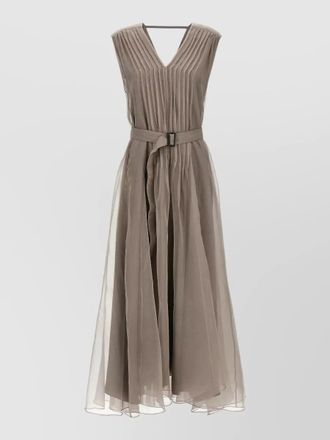 Brunello Cucinelli silk dress v neckline sleeveless maxi