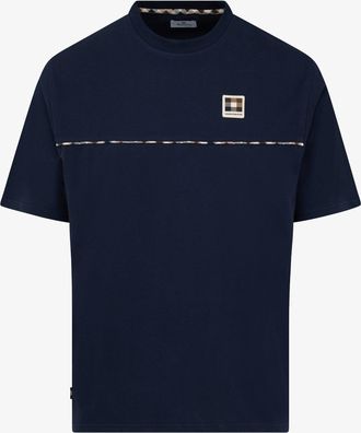 Aquascutum Mens Piping T-Shirt in Dark Blue Cotton - Size X-Large