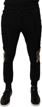 Dolce & Gabbana Leopard Print Slim Fit Jogger Pants - Heren - Sweatpants - Zwart - XS - Katoen - Broeken