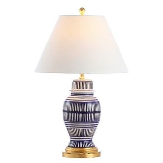 Jonathan Y Designs Reed 27 Ceramic/Iron Modern Coastal LED Table Lamp, Navy in Blue/white at Nordstrom