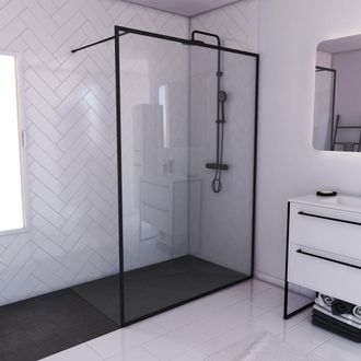 Aurlane Mampara De Ducha 140x200 + Plato A Suelo 140x90cm -marco Y Barra Negro Mate