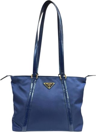 Prada Navy Nylon Leather Tote Bag (Pre-Owned)
