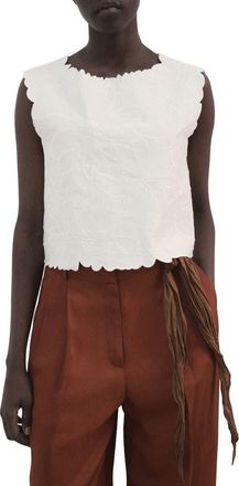 Mango Floral Embroidered Cotton Blend Top in Off White at Nordstrom, Size Large