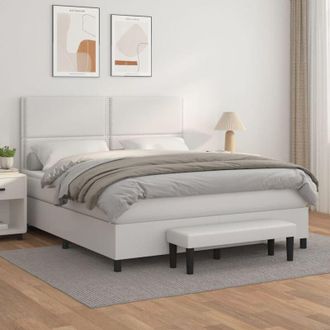 vidaXL Cama Box Spring Con Colch&oacute;n Cuero Sint&eacute;tico Blanco 180x200 Cm Vidaxl