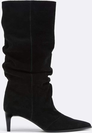 Stradivarius stivali in pelle morbidi con tacco neri-Nero