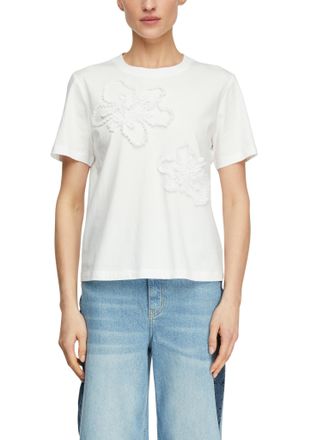 Comma T-Shirt COMMA, Damen, Gr. 34, wei&szlig;, Single Jersey, Obermaterial: 100% Baumwolle, bestickt, regular fit normal, Rundhals, gerader Abschluss, Shirts T-S