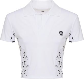 Marine Serre White Moon Pattern Cotton Polo Shirt