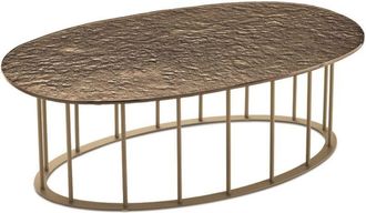 Capodarte Capodarte - Tavolino D90 cm con base in metallo Beige e piano in vetro martellato Bronzo mute