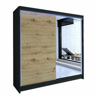 Mirjan24 Armario Closico 137, Negro + Roble Artisan, 215x180x58cm, Puertas De Armario: Correderas, N&uacute;mero De Estantes: 5, Led