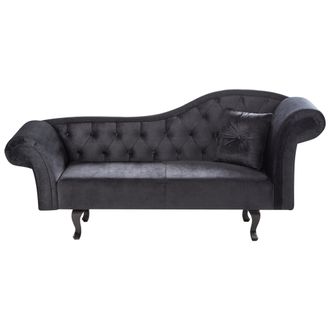 Beliani Beliani - Chaise Longue Retro Tapizado En Terciopelo Negro Acolchado Versi&oacute;n Derecha Con Coj&iacute;n Lattes Ii