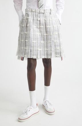 Thom Browne Low Rise Pleated Tweed Skirt in Medium Grey at Nordstrom, Size 4 Us