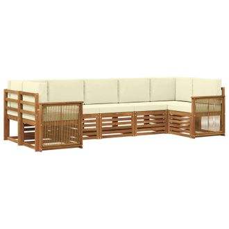 vidaXL Conjunto De Sof&aacute; Seccional Con Coj&iacute;n 6 Pcs Natural Y Crema Vidaxl