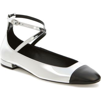 Stuart Weitzman Eden Cross Strap Ballet Flat in Silver/Black at Nordstrom Rack, Size 6.5