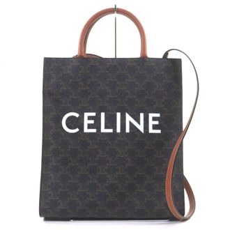 Celine Dark Brown Canvas Leather Tote Bag (Pre-Owned)
