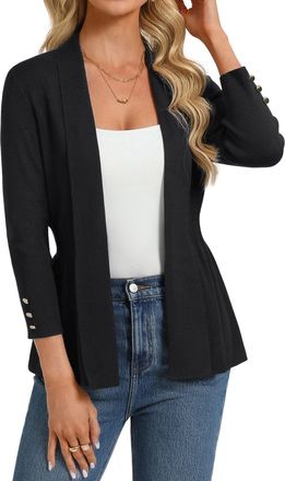 Grace Karin Womens Slim-Fit Cardigan 3/4 Sleeves Open Front Casual Lightweight Tops Black XXL