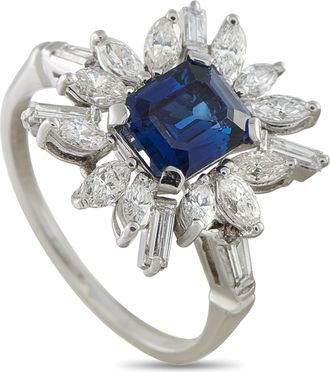 Luxury Bazaar 14K White Gold 1.20ct Diamond and Sapphire Starburst Ring MF08-062926