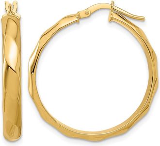 Diamond2Deal 14K Yellow Gold Brushed Twisted Hoop Earrings 29.34 mm