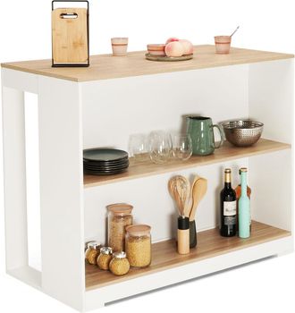 IDMarket Tavolo Bar Ad Isola Juno In Legno Bianco Con Piano In Faggio