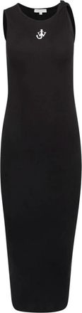 J.W.Anderson Zwarte Mouwloze Jurk met Geborduurd Logo - Dames - Casual kleedjes - Zwart - XS - Katoen - Kleedjes