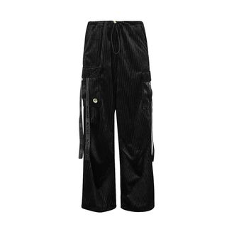 Barrow Straight Trousers, female, Black, S, Corduroy Trousers with Adjustable Drawstring Waist