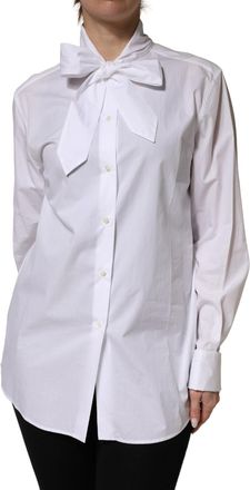 Dolce & Gabbana Womens White Cotton Bow Tie Long Sleeves Blouse Top