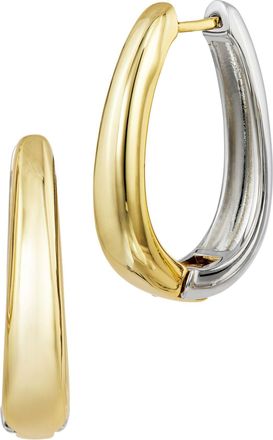 Savvy Cie Jewels TWO TONE REVERSIBLE OVAL HOOP EARRINGS
