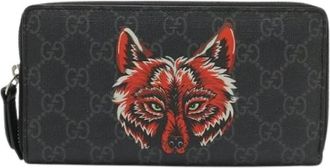 Gucci Pre-owned GG Supreme Zip Around Wallet Wolf - Dames - Vintage Accessoires - Grijs - ONE Size - Wol - Vintage