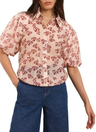 Mint Velvet Heart Print Puff Sleeve Shirt in Light Pink at Nordstrom, Size 14