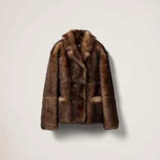 Miu Miu Double-breasted Shearling Jacket, Woman, Camel Brown, Size 36