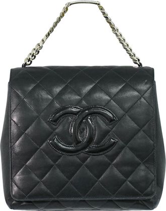 Chanel Vintage Id Bracelet Flap Bag Quilted Lambskin Black Leather Handbag (Pre-Owned)