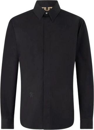 Roberto Cavalli Geborduurd katoenen overhemd met slangenmonogram - Heren - Zakelijke Overhemden - Zwart - 3XL - Katoen - Overhemden